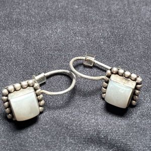 Silpada Sterling Silver and Freshwater Pearl Button Frame Earrings W1394